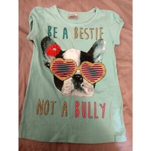 Beautees Girls Size 5 Light Blue Bulldog Graphic T-Shirt Pink 3D Flower Appliqué